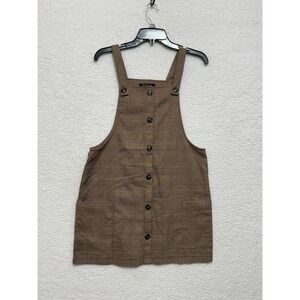 Mixed Threads Plaid Button Front‎ Overall Mini Dress Brown Tan Size M